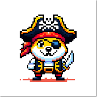 Pixel Art Doge Pirate - Cryptocurrency Adventure on the High Seas Posters and Art